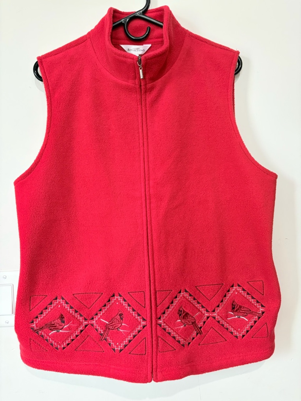 Lovely Northern Reflections fleece vest with cardinals